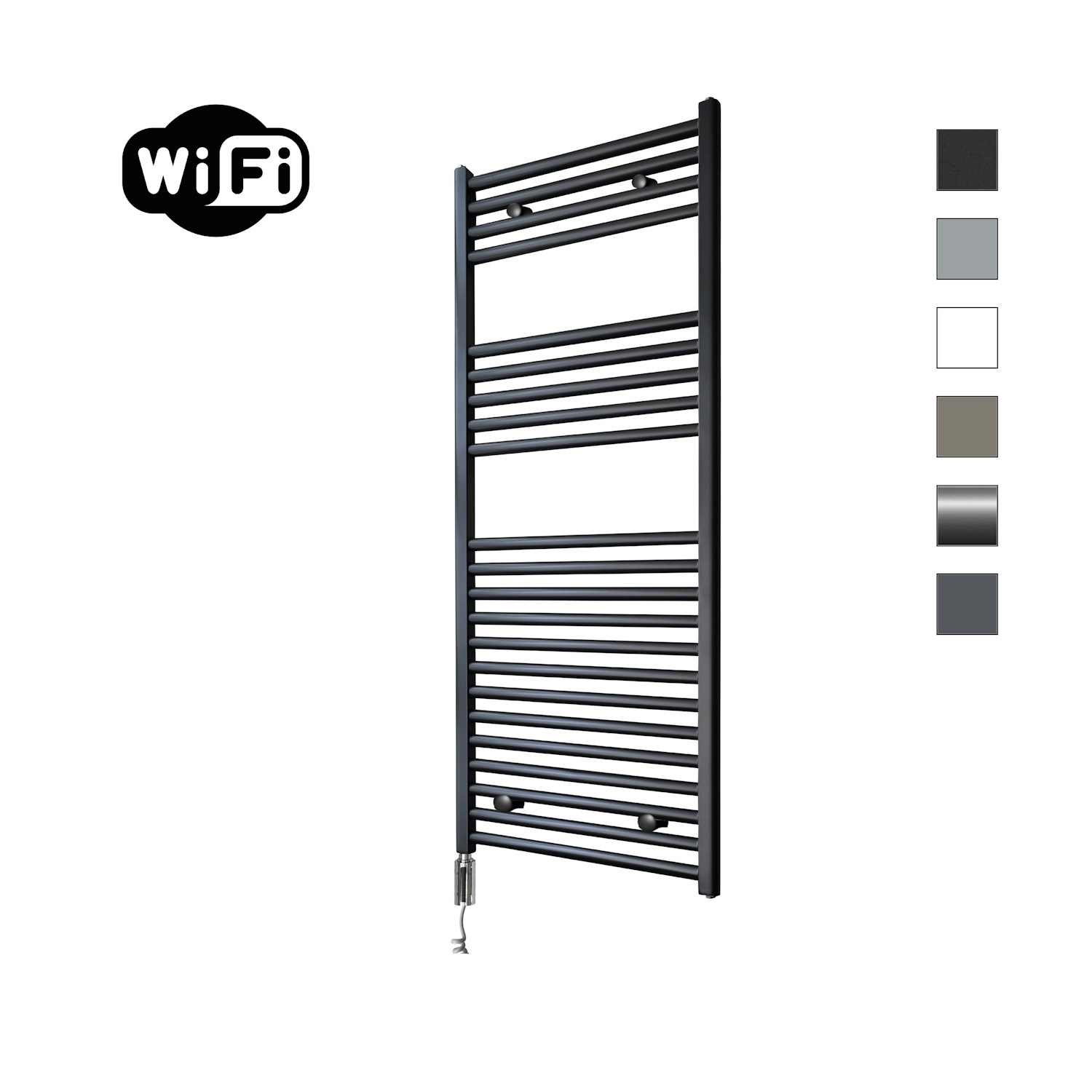 Elektrische Radiator Sanicare HWV Met Wifi 111,8x45 cm Mat Zwart 596W Met Thermostaat Chroom Linksonder Sanicare
