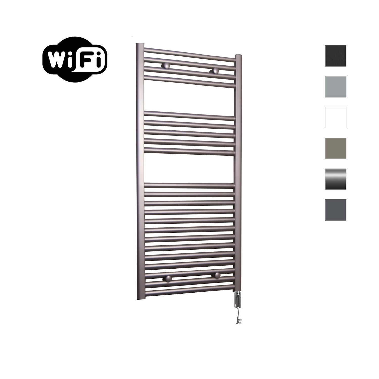 Elektrische Radiator Sanicare HWV Met Wifi 111,8x45 cm Inox Look 596W Met Thermostaat Chroom Rechtsonder Sanicare