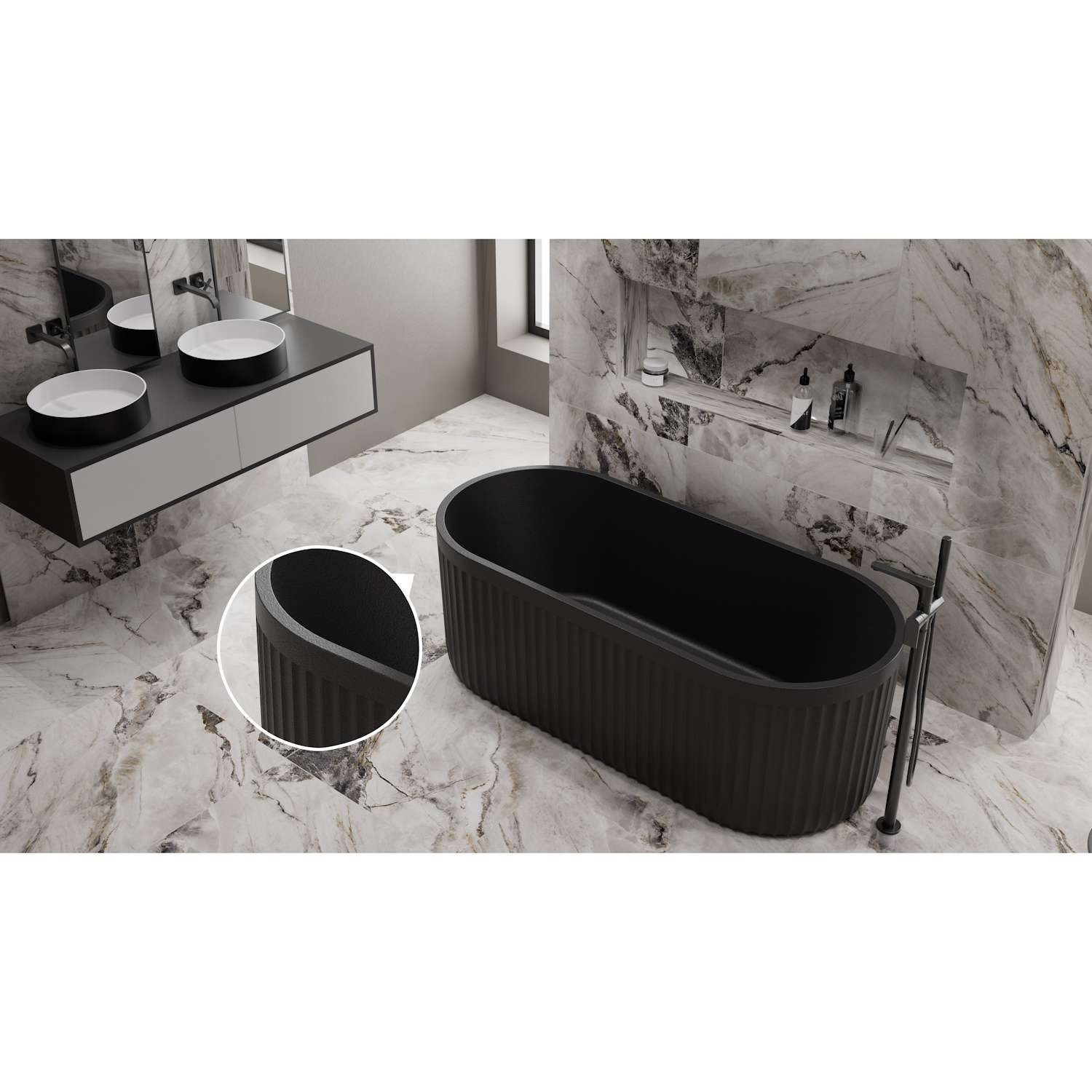Ligbad Vrijstaand Ideavit Archtec Rock 170x75x60 cm Zwart Ideavit