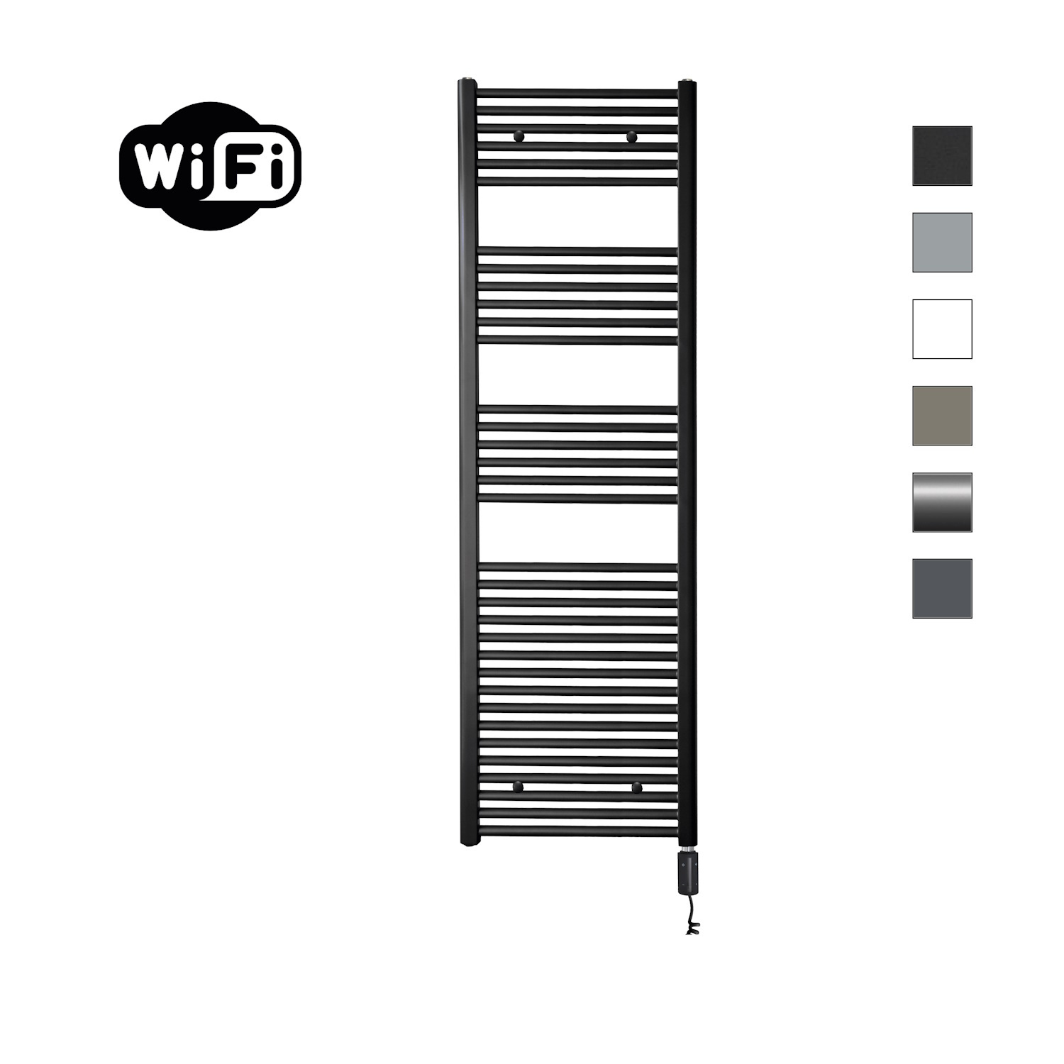Elektrische Radiator Sanicare HWV Met Wifi 172x45 cm Mat Zwart 920W Met Thermostaat Zwart Rechtsonder Sanicare