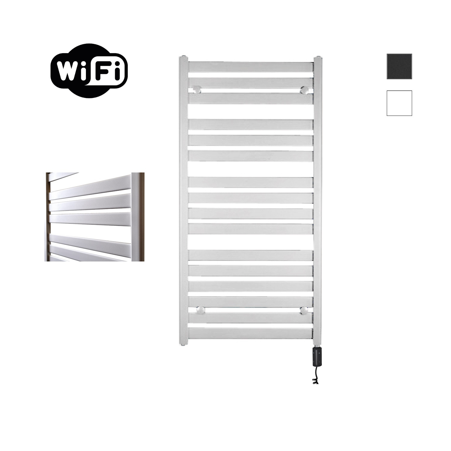 Elektrische Radiator Sanicare HWV - Moda Met Wifi 120x60 cm Mat Wit 876W Met Thermostaat Zwart Rechtsonder Sanicare