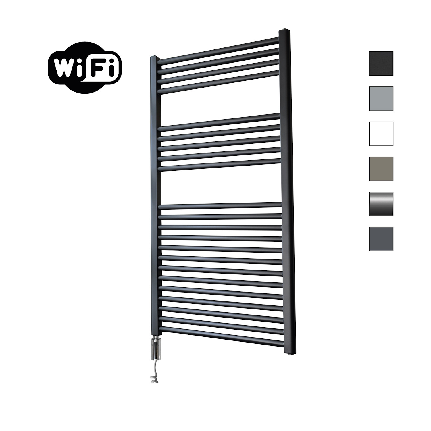 Elektrische Radiator Sanicare HWV Met Wifi 111,8x60 cm Mat Zwart 730W Met Thermostaat Chroom Linksonder Sanicare