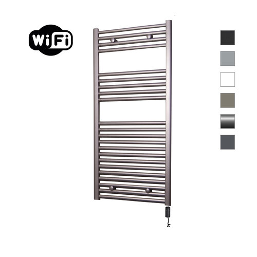 Elektrische Radiator Sanicare HWV Met Wifi 111,8x45 cm Inox Look 596W Met Thermostaat Zwart Rechtsonder 