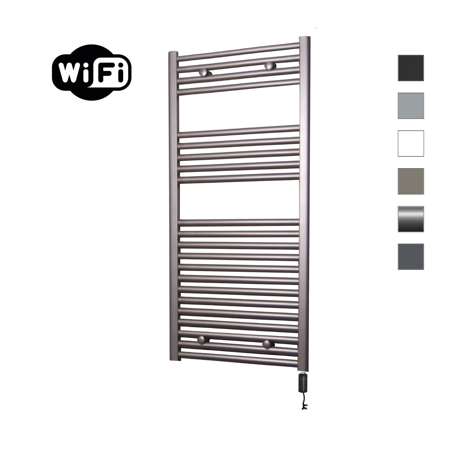 Elektrische Radiator Sanicare HWV Met Wifi 111,8x45 cm Inox Look 596W Met Thermostaat Zwart Rechtsonder Sanicare