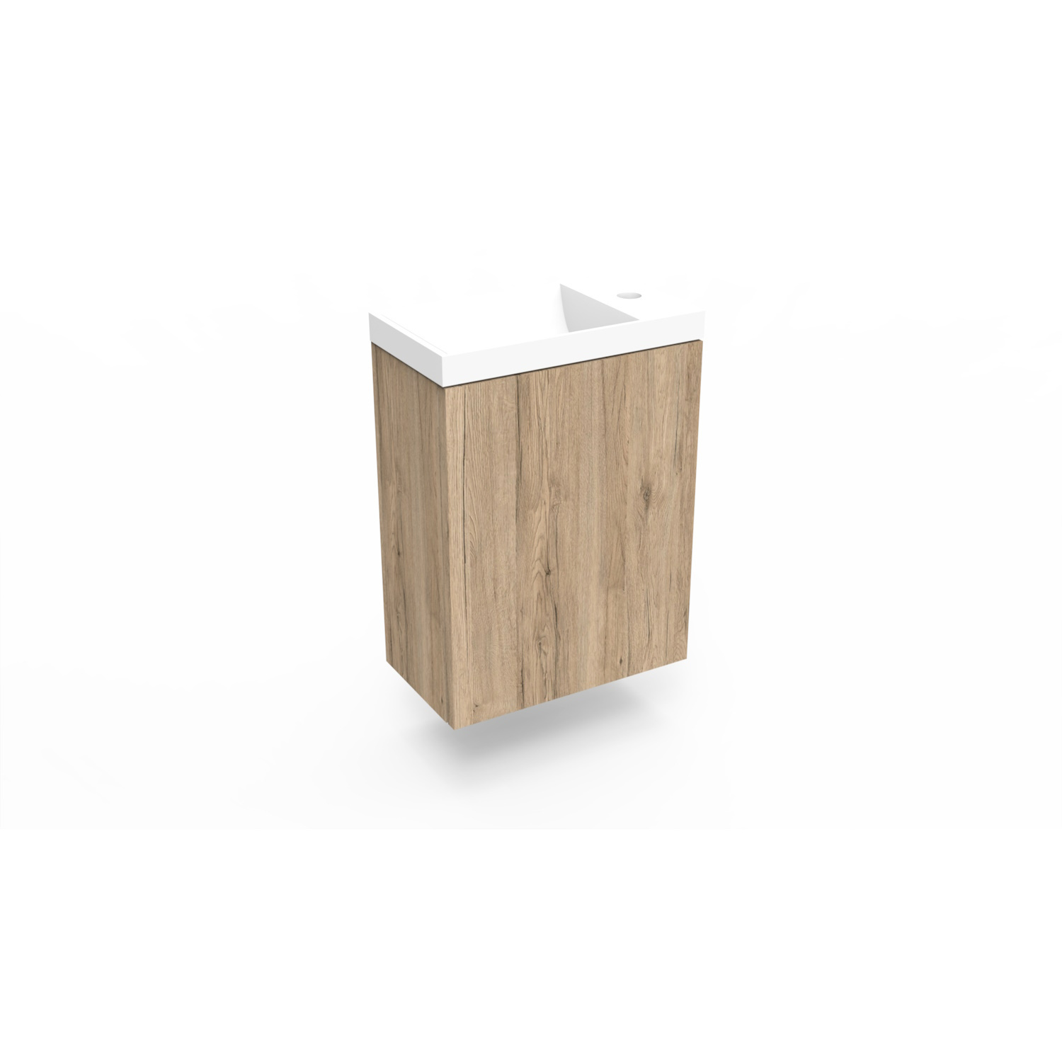 Fonteinkast Canyon Oak Arcqua Luna 40x55x28 cm Incl. Fontein Mat Wit Zonder Overloop Arcqua