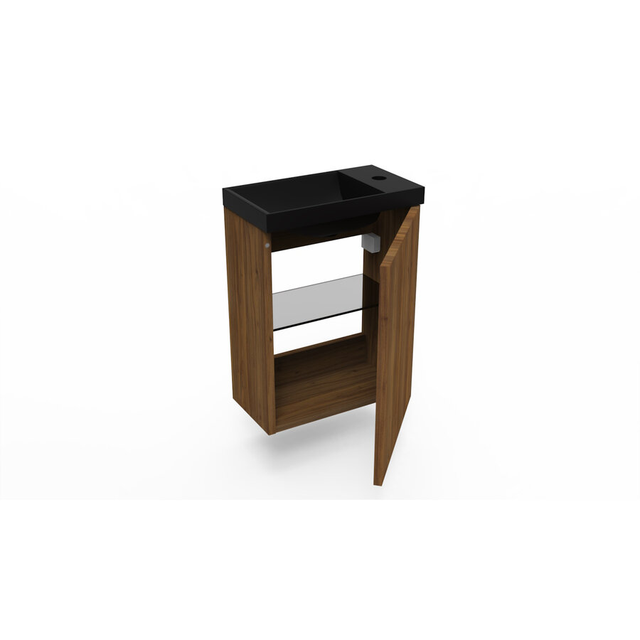 Fonteinkast Maddison Oak Arcqua Luna 40x55x28 cm Incl. Fontein Mat Zwart Zonder Overloop