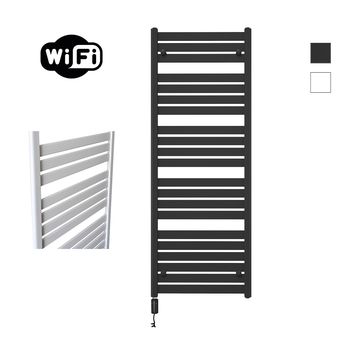 Elektrische Radiator Sanicare HWV - Moda Met Wifi 160x60 cm Mat Zwart 1159W Met Thermostaat Zwart Linksonder Sanicare