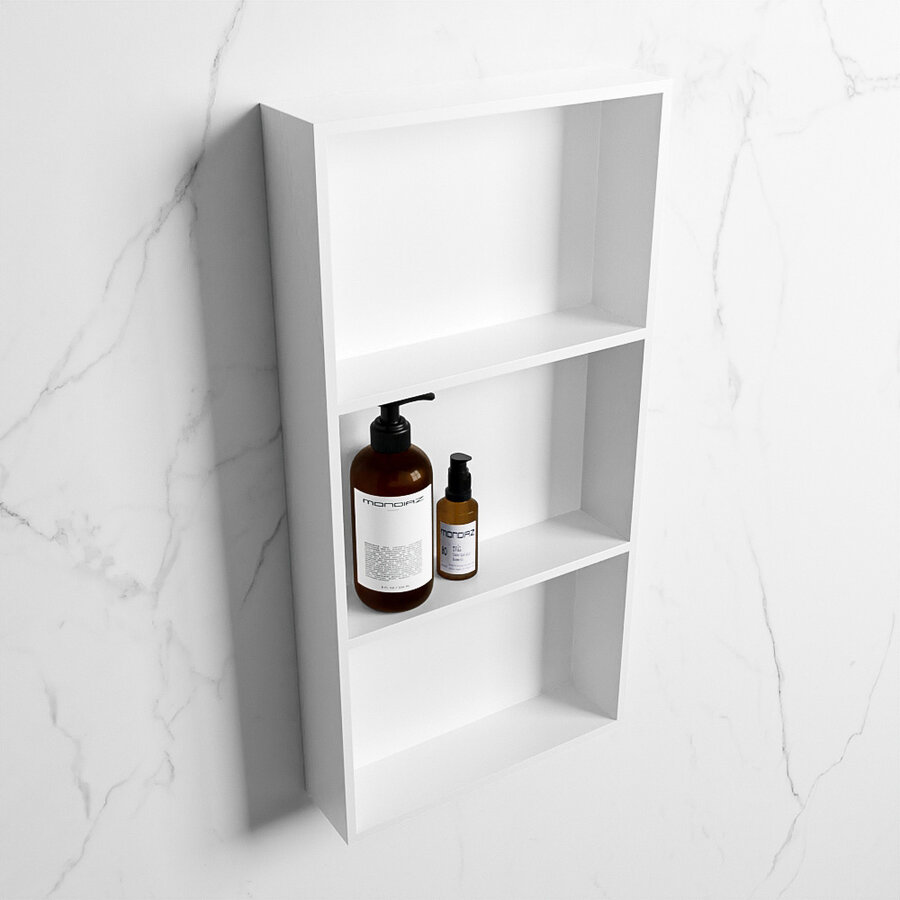 MONDIAZ EASY Nis 59,5x29,5cm in solid surface kleur Talc | Talc. 3 vakken  geschikt voor in- of opbouw