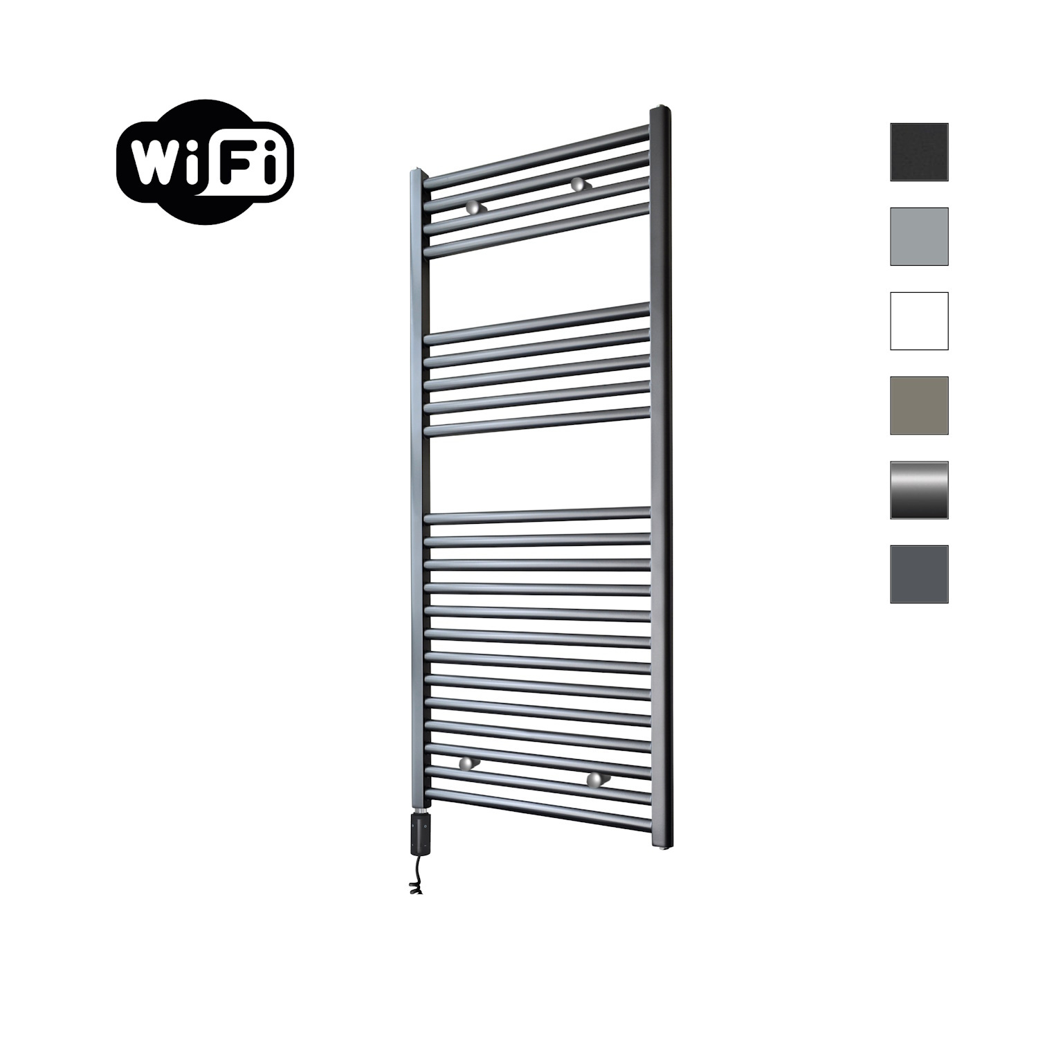 Elektrische Radiator Sanicare HWV Met Wifi 111,8x60 cm Gunmetal 730W Met Thermostaat Zwart Linksonder Sanicare