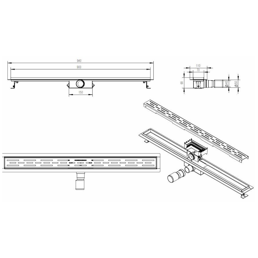 Douchegoot Flens BWS Met Uitneembaar Sifon 90 cm Mat Metallic Brown