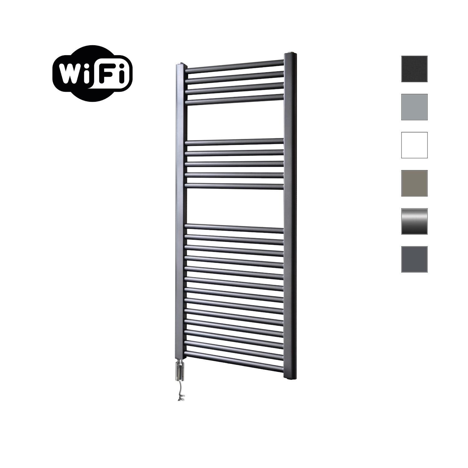 Elektrische Radiator Sanicare HWV Met Wifi 111,8x45 cm Gunmetal 596W Met Thermostaat Chroom Linksonder Sanicare