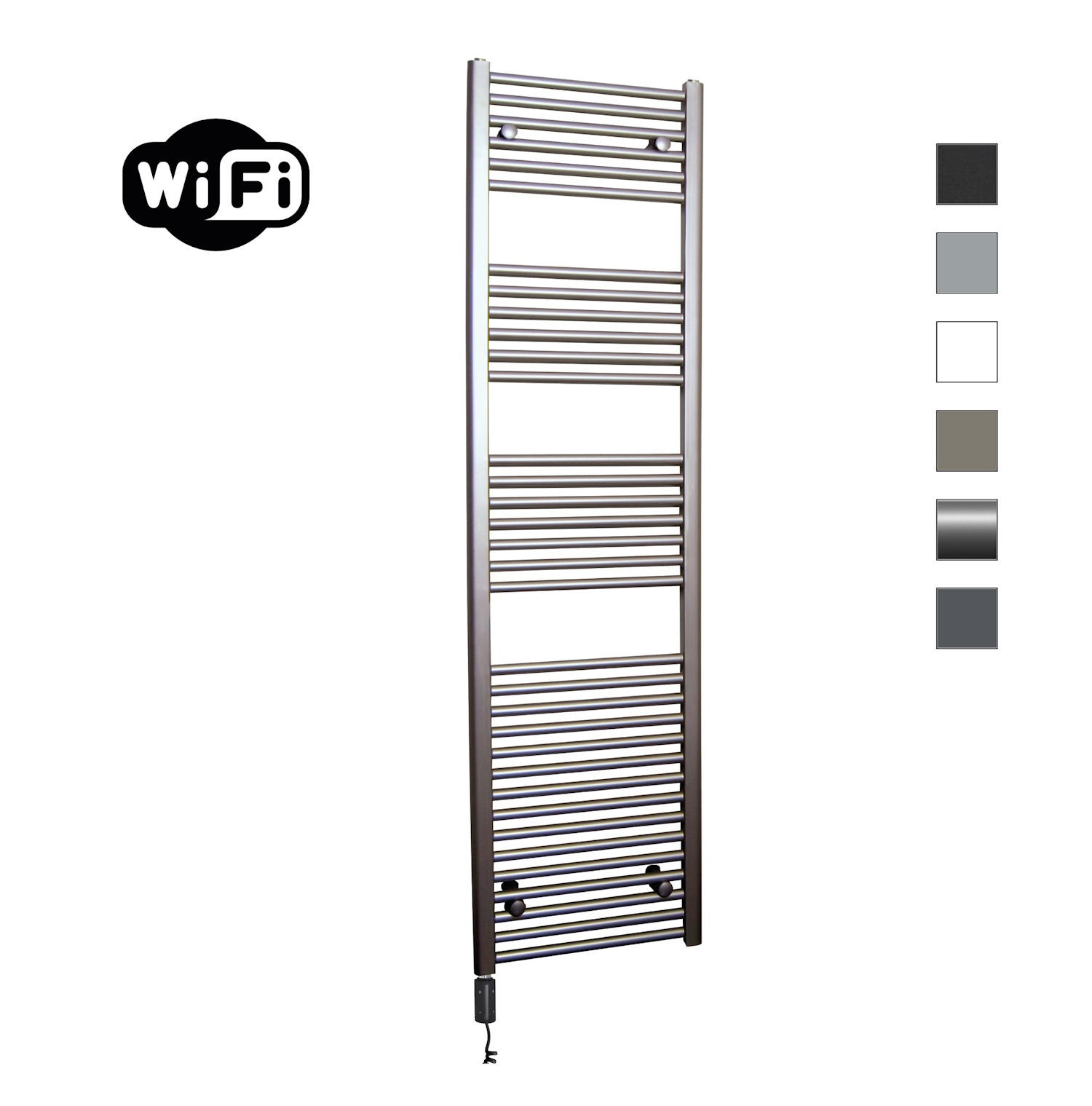 Elektrische Radiator Sanicare HWV Met Wifi 172x45 cm Inox Look 920W Met Thermostaat Zwart Linksonder Sanicare