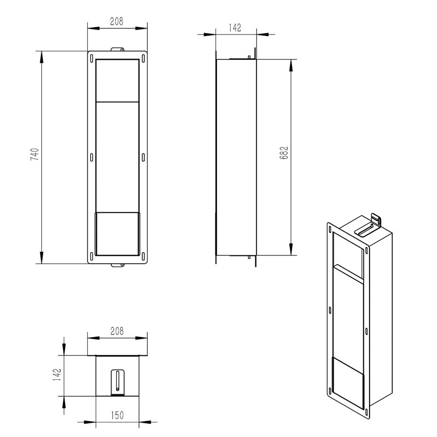 Toiletrolhouder met Klep en Reserverolhouder Inbouw Wiesbaden Rocko RVS