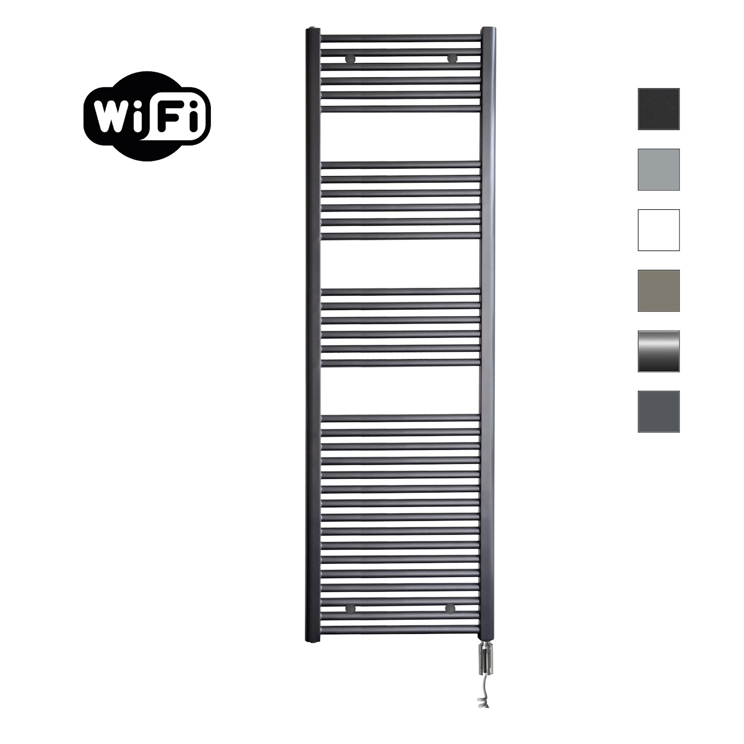 Elektrische Radiator Sanicare HWV Met Wifi 172x60 cm Gunmetal 1127W Met Thermostaat Chroom Rechtsonder Sanicare