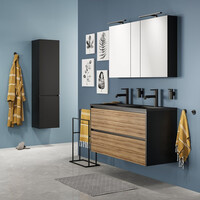 Meubelset Tiger Reverse 120 cm Met 2 Lades Chalet Eik - Mat Zwart incl Oval Wastafel Mat Zwart