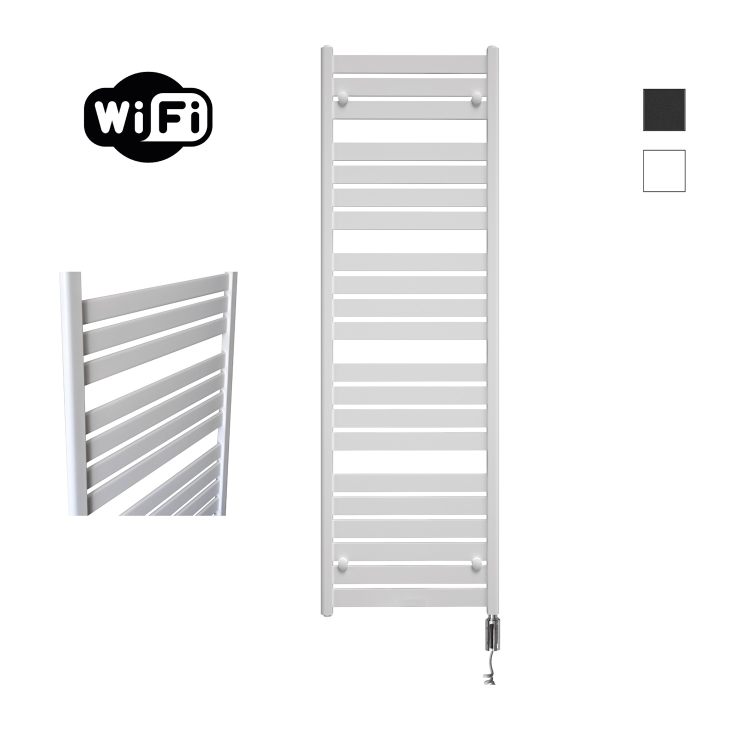 Elektrische Radiator Sanicare HWV - Moda Met Wifi 160x60 cm Mat Wit 1159W Met Thermostaat Chroom Rechtsonder Sanicare