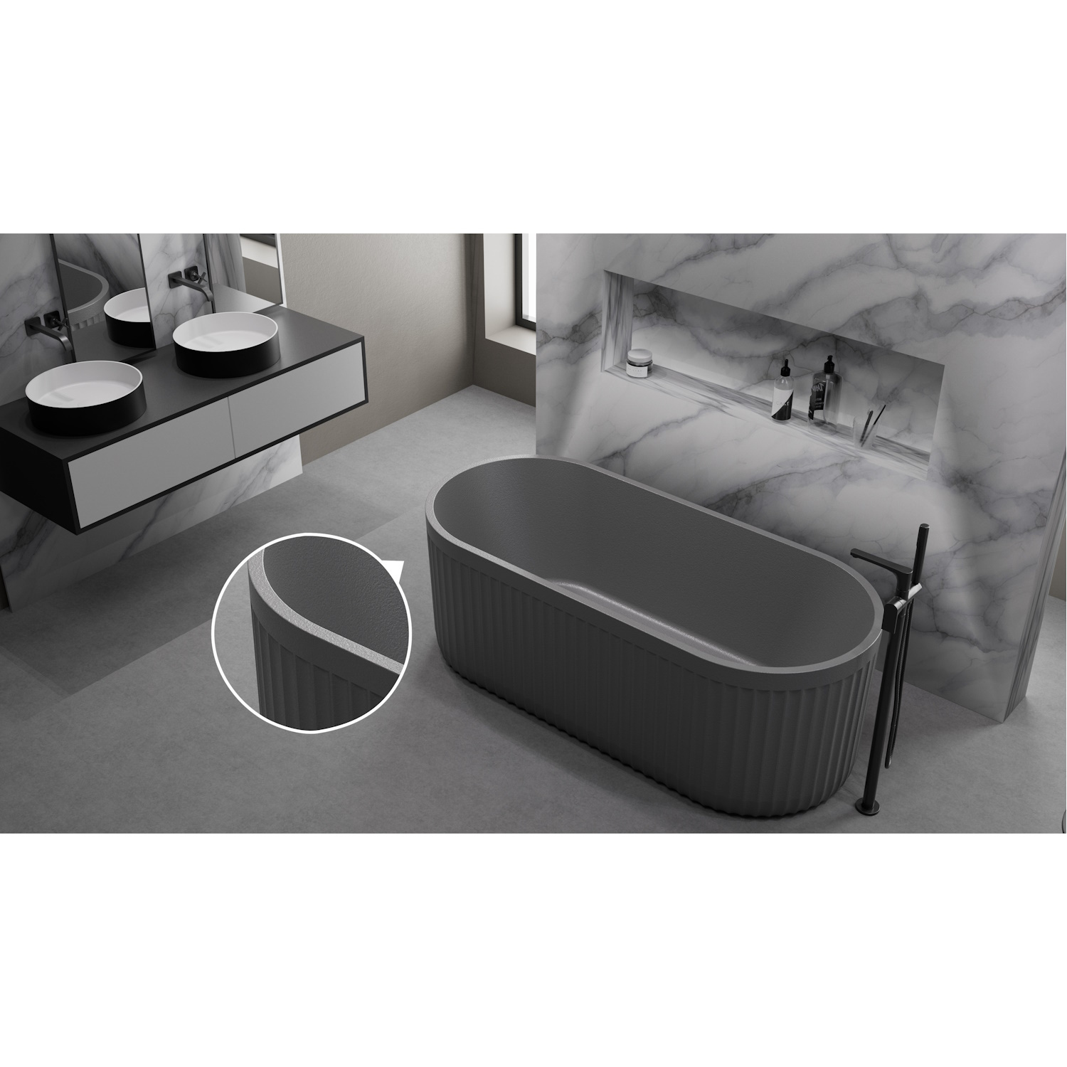 Ligbad Vrijstaand Ideavit Archtec Rock 170x75x60 cm Cement Grijs Ideavit