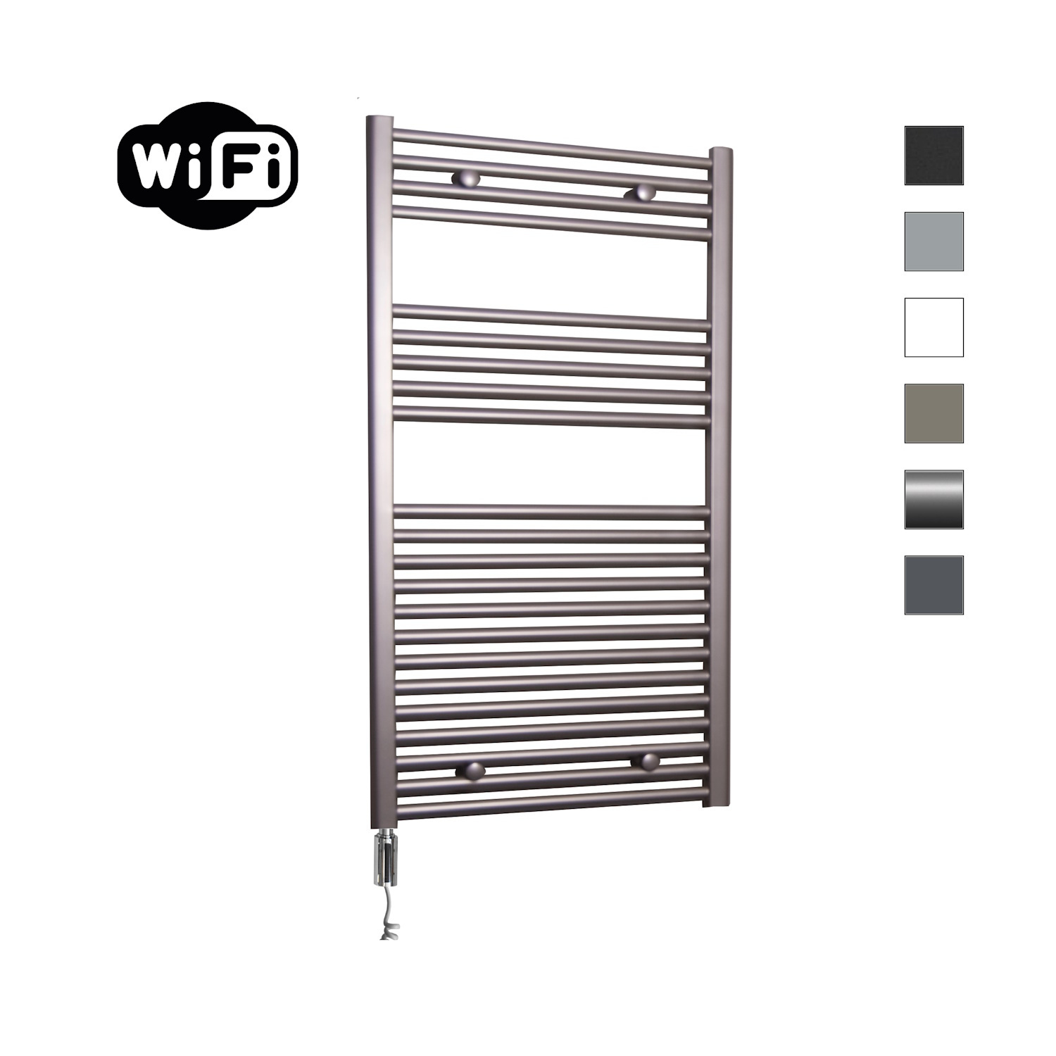 Elektrische Radiator Sanicare HWV Met Wifi 111,8x60 cm Inox Look 730W Met Thermostaat Chroom Linksonder Sanicare