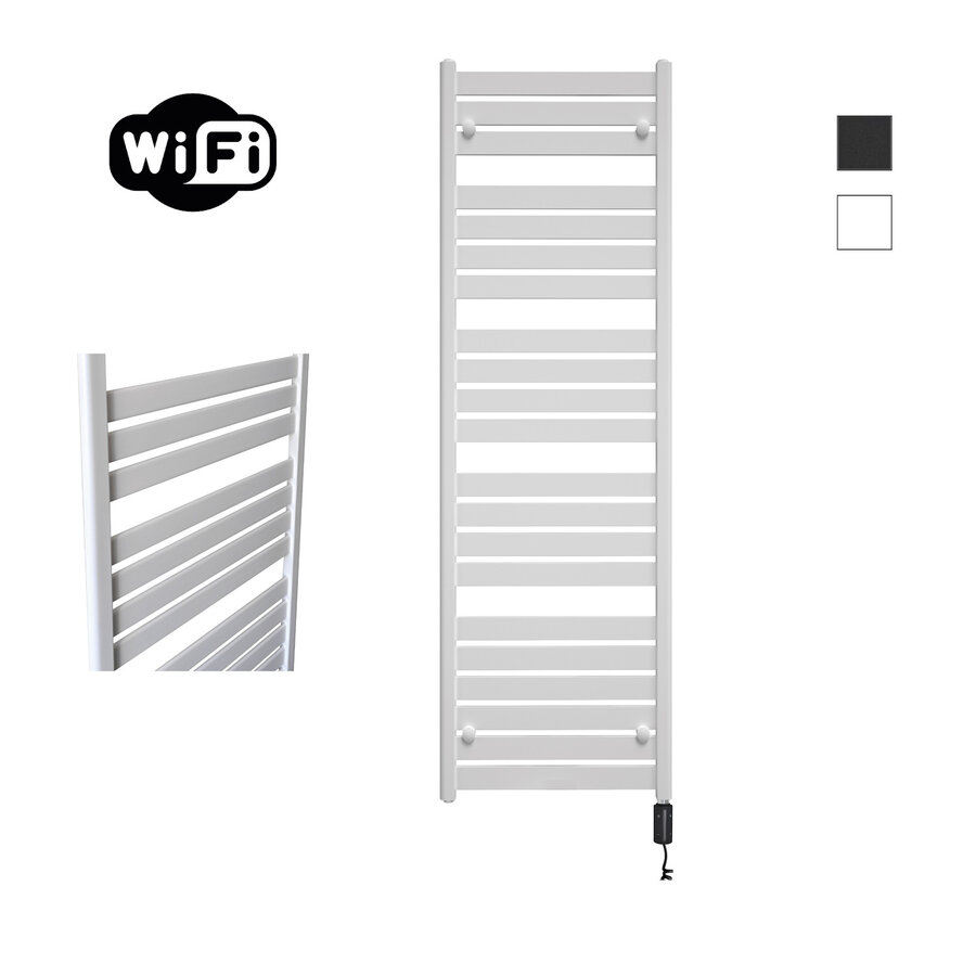 Elektrische Radiator Sanicare HWV - Moda Met Wifi 160x60 cm Mat Wit 1159W Met Thermostaat Zwart Rechtsonder