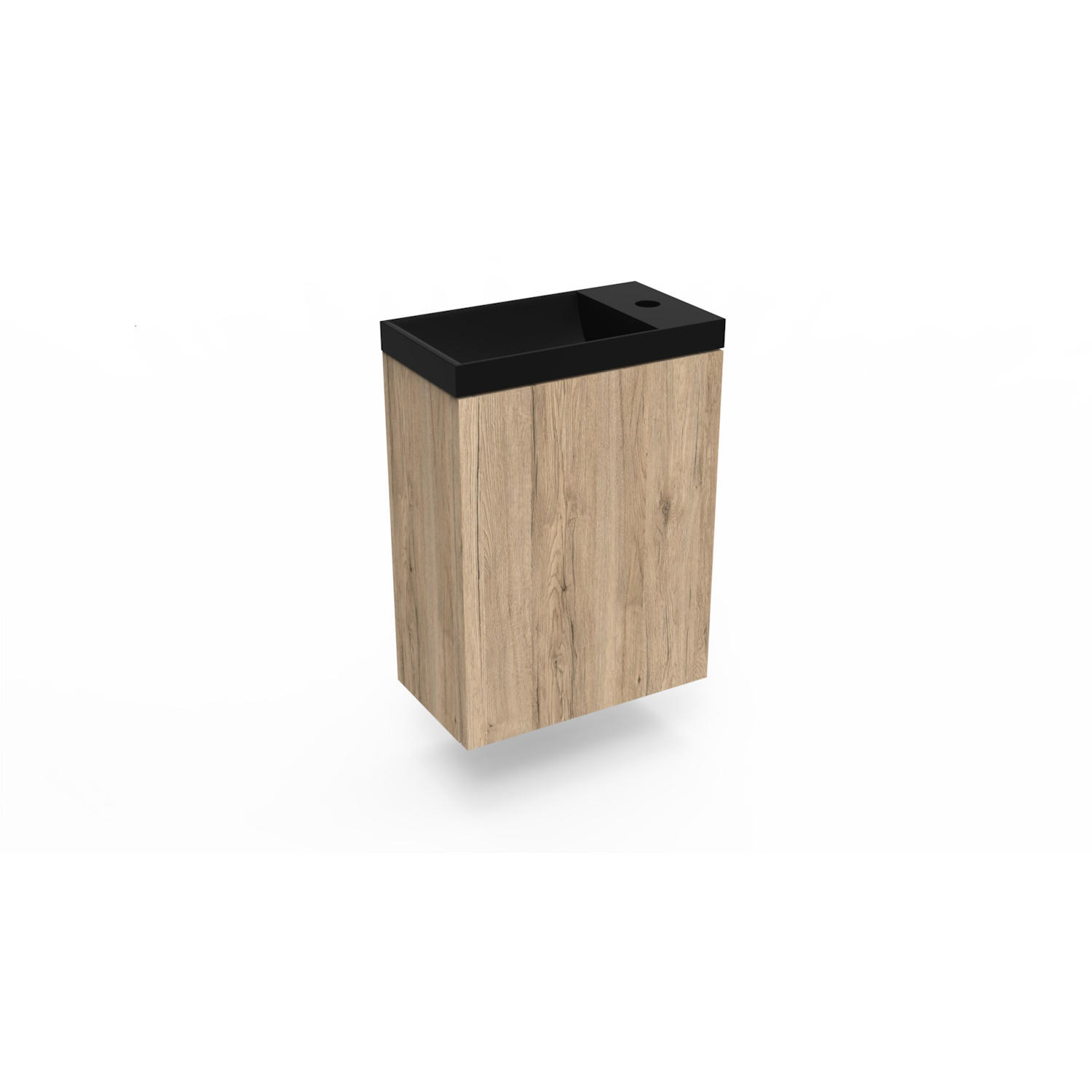 Fonteinkast Canyon Oak Arcqua Luna 40x55x28 cm Incl. Fontein Mat Zwart Zonder Overloop Arcqua