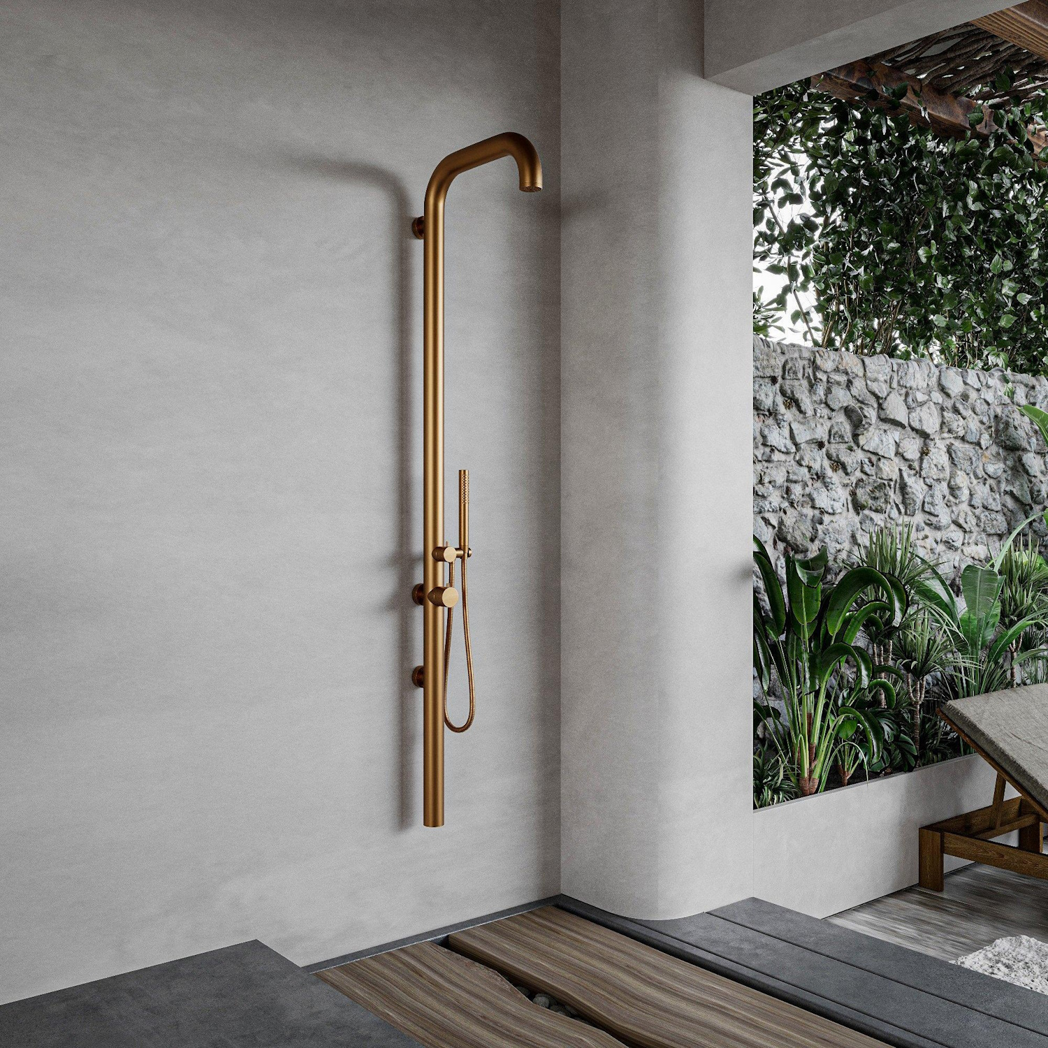 Buitendouche Fortifura Outdoor Original Wandmodel Met Handdouche Geborsteld Koper Fortifura
