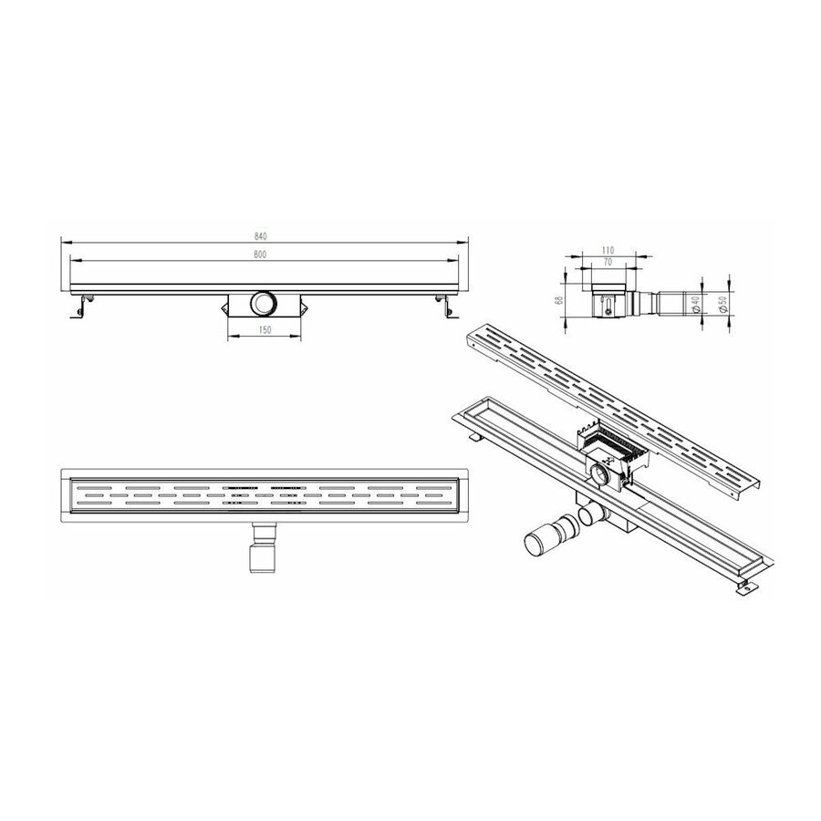 Douchegoot Flens BWS Met Uitneembaar Sifon 80 cm Mat Beige