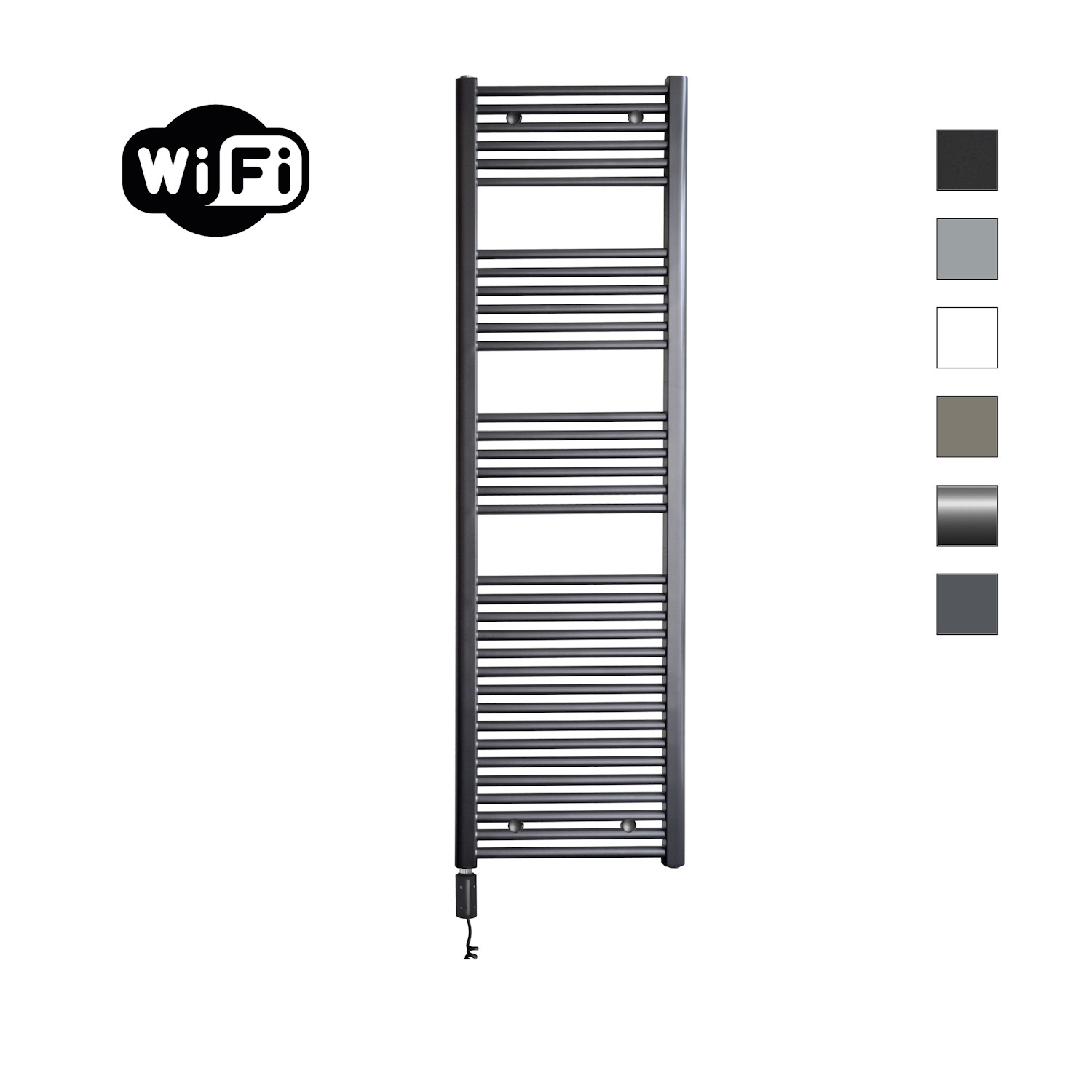 Elektrische Radiator Sanicare HWV Met Wifi 172x45 cm Gunmetal 920W Met Thermostaat Zwart Linksonder Sanicare