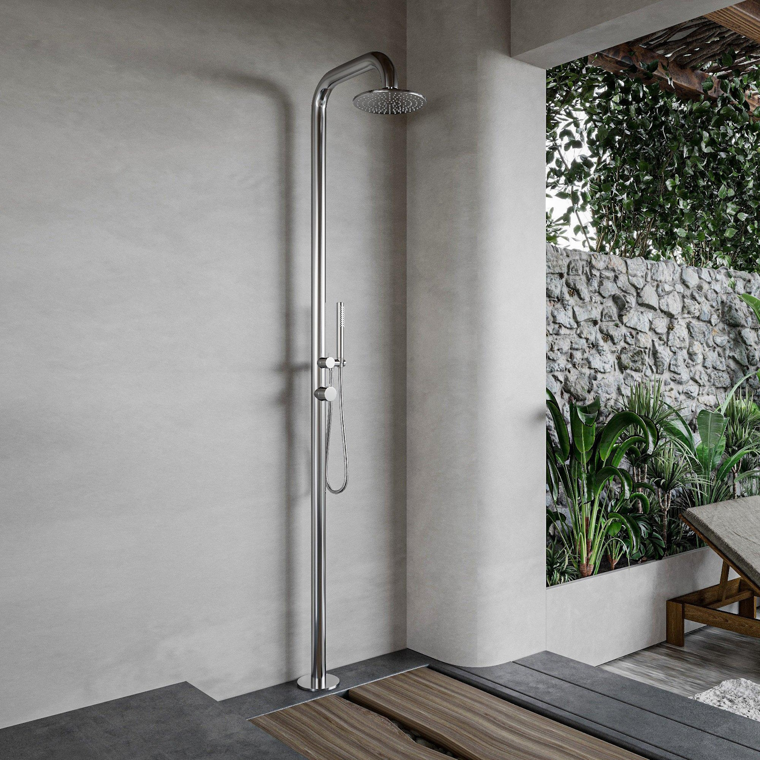 Buitendouche vrijstaand Fortifura Outdoor Deluxe Regendouche Met Handdouche Geborsteld RVS Fortifura