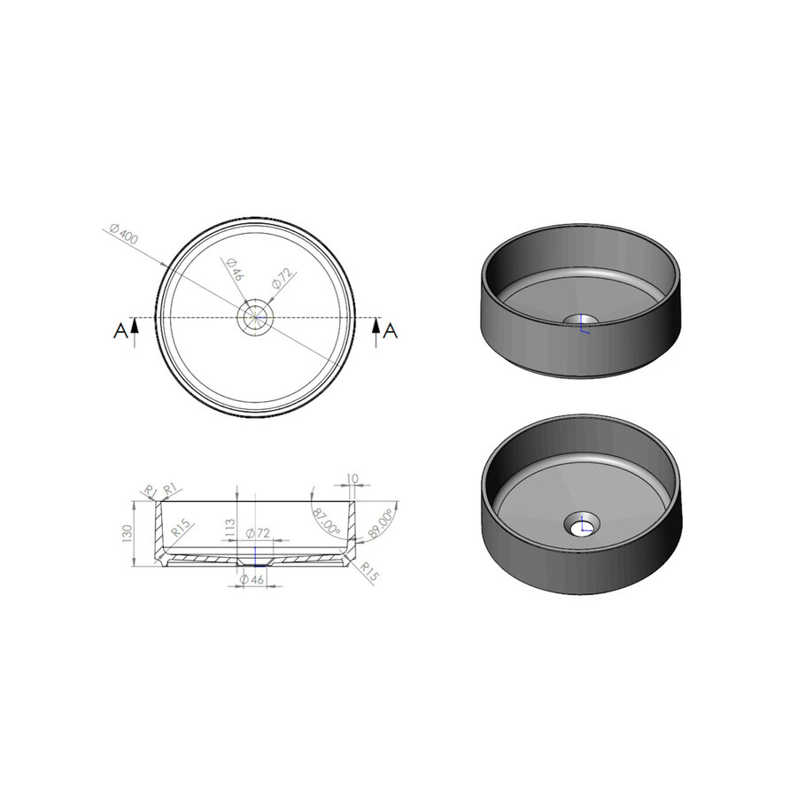 Arcqua Case Opbouw Waskom Rond 40 Mat Quartz Grijs