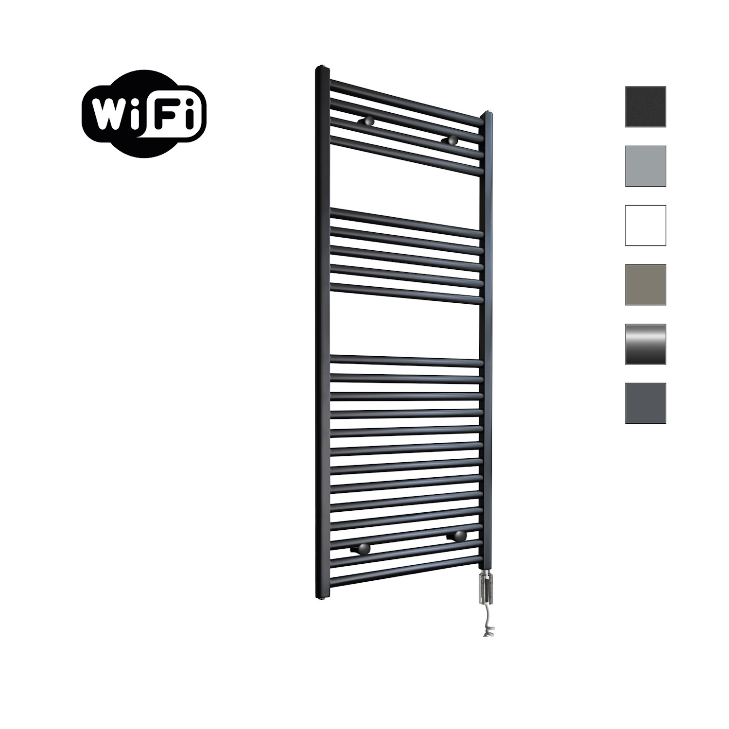 Elektrische Radiator Sanicare HWV Met Wifi 111,8x45 cm Mat Zwart 596W Met Thermostaat Chroom Rechtsonder Sanicare