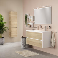 Meubelset Tiger Reverse 120 cm Met 2 Lades Natural Eik - Mat Wit incl Oval Wastafel Hoogglans Wit