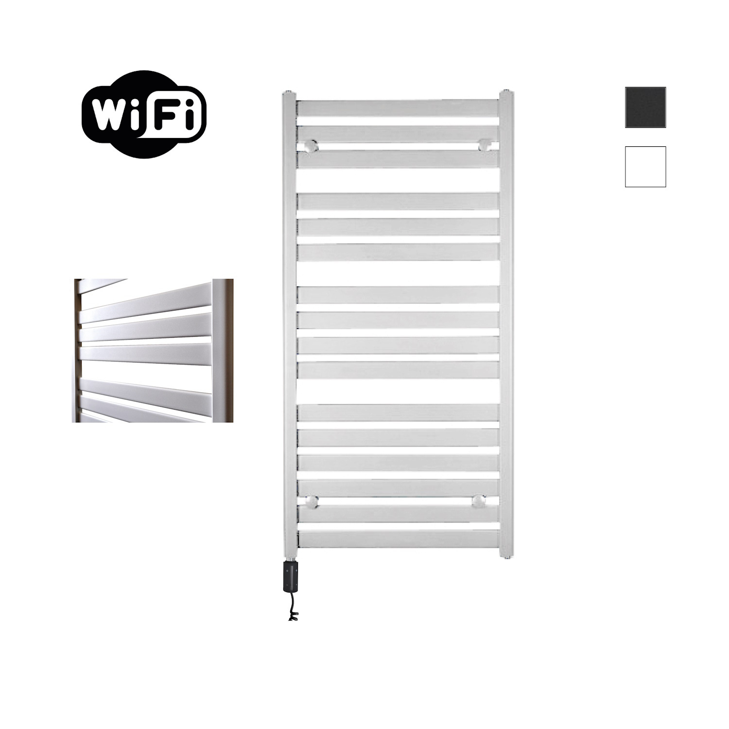Elektrische Radiator Sanicare HWV - Moda Met Wifi 120x60 cm Mat Wit 876W Met Thermostaat Zwart Linksonder Sanicare