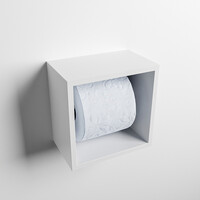 MONDIAZ Easy Toiletrolhouder CUBE 160 solid surface 16x16cm kleur Talc. Geschikt voor op en inbouw.
