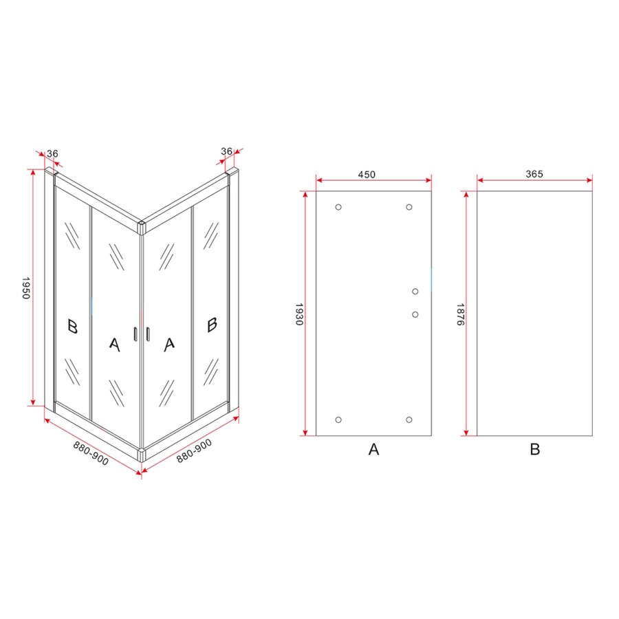 Douchecabine Aqua Splash Hayes 90x90x195 cm Mat Zwart Aluminium Profiel