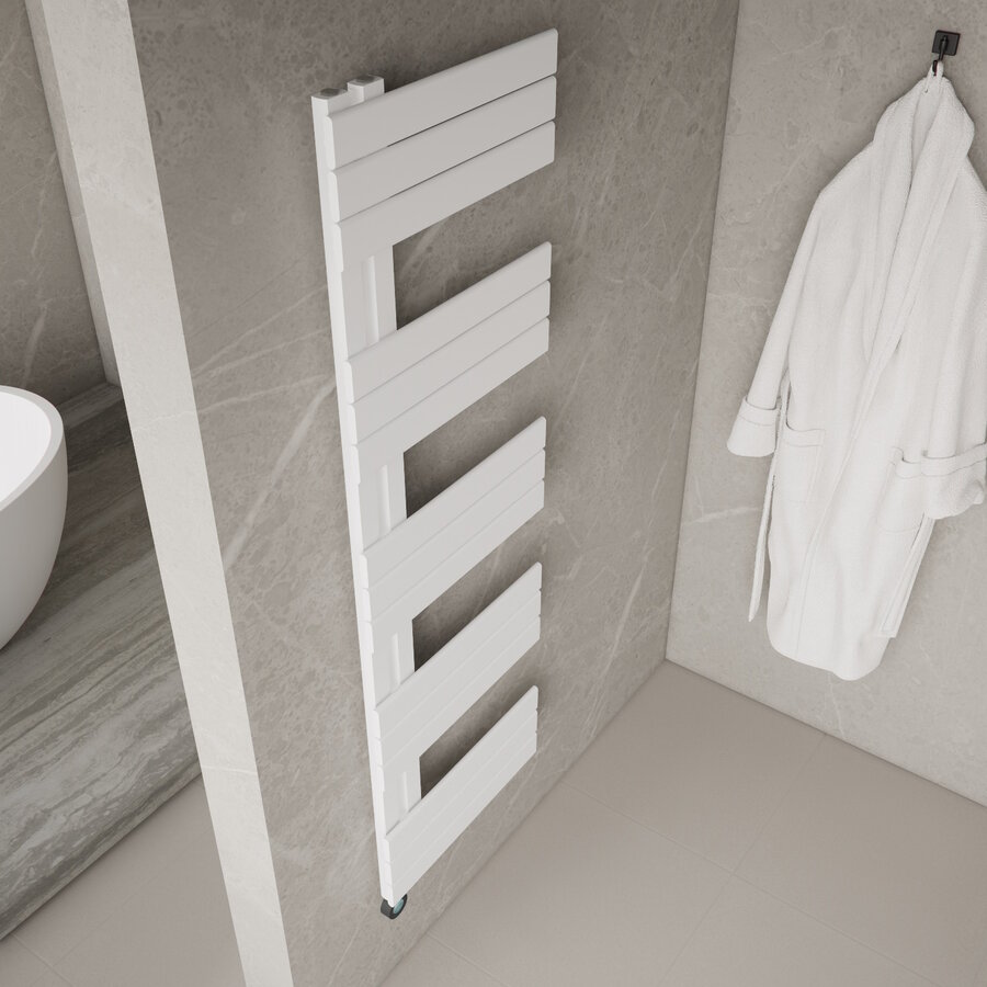 Elektrische Handdoekradiator BWS Russ Links aansluiting 755W 160x50 cm Wit