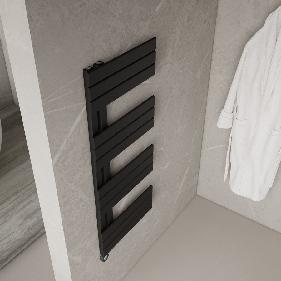 Elektrische Handdoekradiator BWS Russ Links aansluiting 593W 120x50 cm Mat Zwart