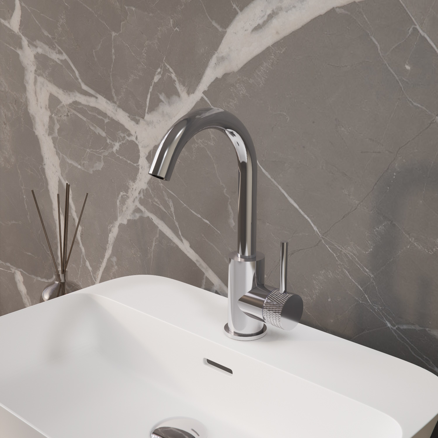 Wastafelmengkraan Aquasplash Ridged Gebogen met Draaibare Uitloop Chroom Aquasplash