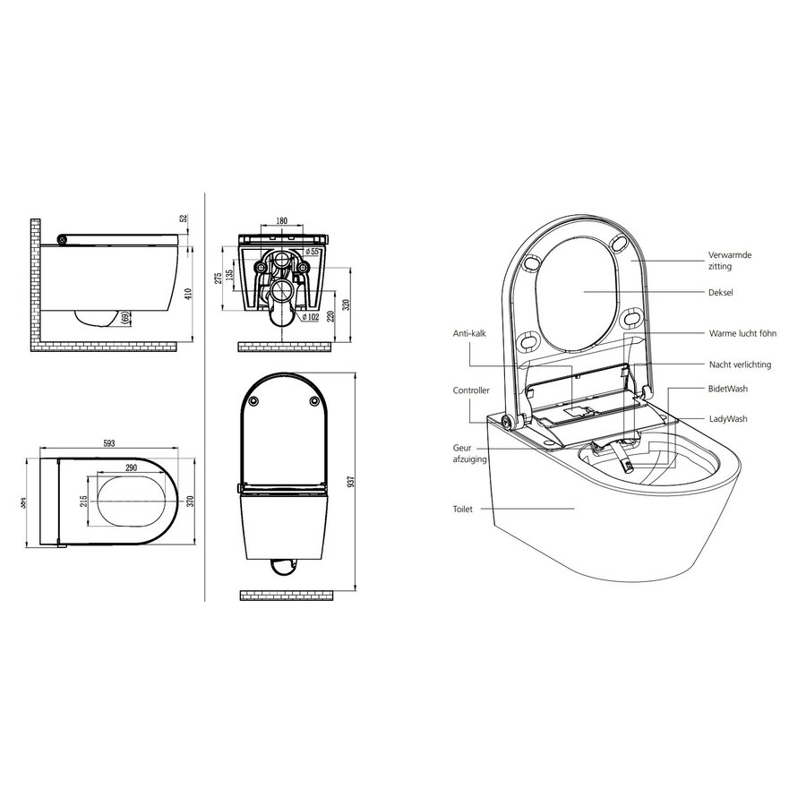 Douche WC RapoWash Bold 0.9L Met Afstandsbediening Wit - DWC-004