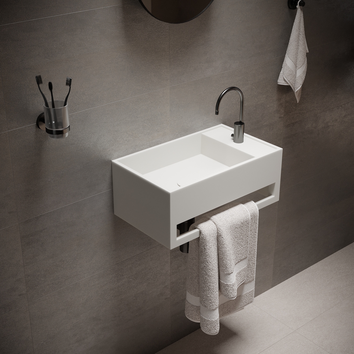 Wastafel Ideavit Solidcube-TB 50x30x20 cm Inclusief Handdoekhouder Solid Surface Mat Wit Ideavit