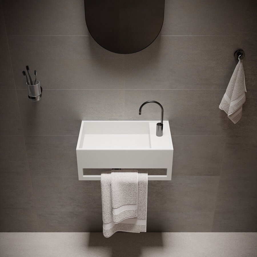 Wastafel Ideavit Solidcube-TB 50x30x20 cm Inclusief Handdoekhouder Solid Surface Mat Wit