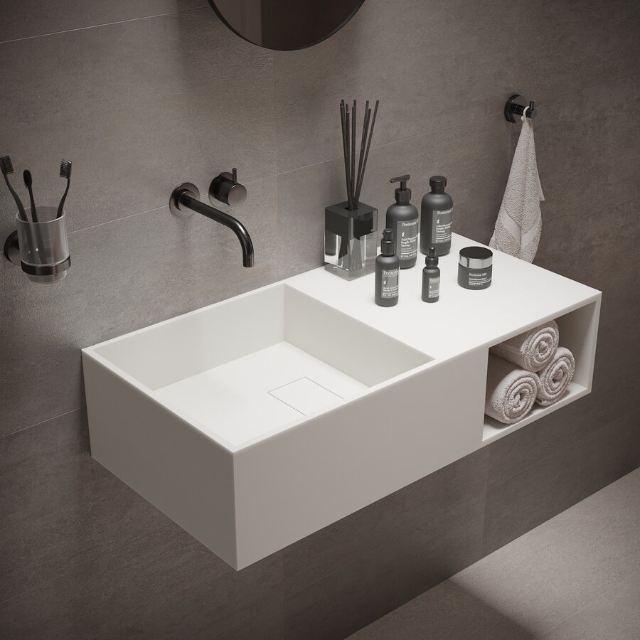 Wastafel Ideavit Solidplan 80x40x20 cm Solid Surface Mat Wit