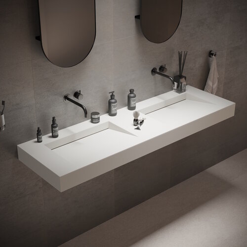 Wastafel Dubbel Ideavit Solidsquare 150x46x10 cm Solid Surface Mat Wit 