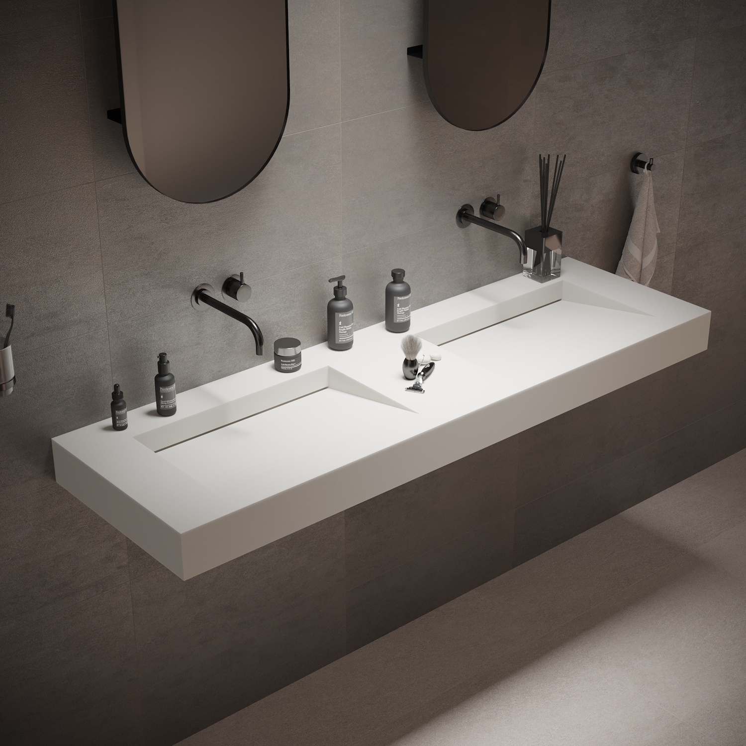 Wastafel Dubbel Ideavit Solidsquare 150x46x10 cm Solid Surface Mat Wit Ideavit