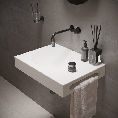 Wastafel Ideavit Solidnext 60x45x10 cm Inclusief Handdoekhouder Solid Surface Mat Wit 