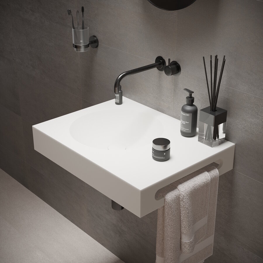 Wastafel Ideavit Solidnext 60x45x10 cm Inclusief Handdoekhouder Solid Surface Mat Wit