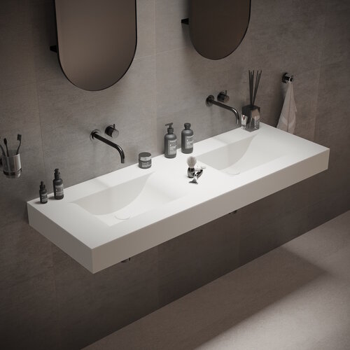 Wastafel Ideavit Solidvolo 140x48x11 cm Solid Surface Mat Wit 