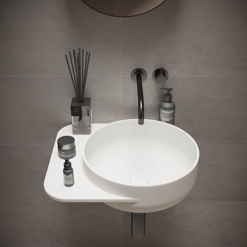 Fontein Ideavit Soliddual 2.0 49x43x15.5 cm Solid Surface Met Opbergruimte Links Mat Wit 