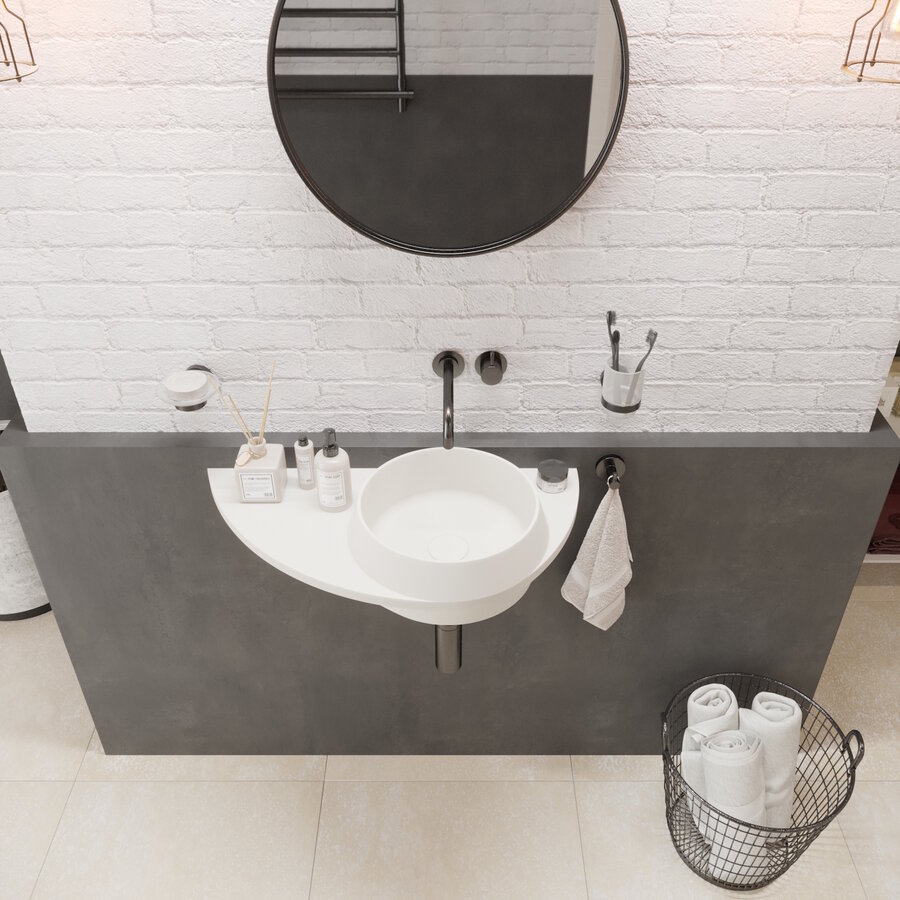 Fontein Ideavit Soliddual 3.0 70x35x14 cm Solid Surface Met Opbergruimte Links Mat Wit