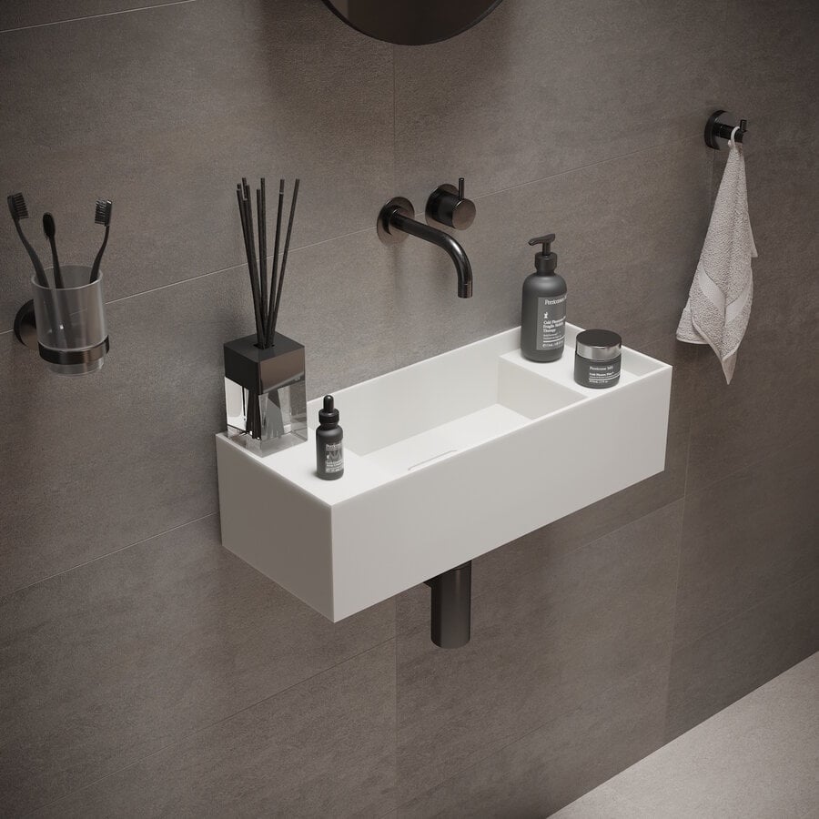 Fontein Ideavit Solidbliss 55x22x15 cm Solid Surface 2 Plateaus Mat Wit