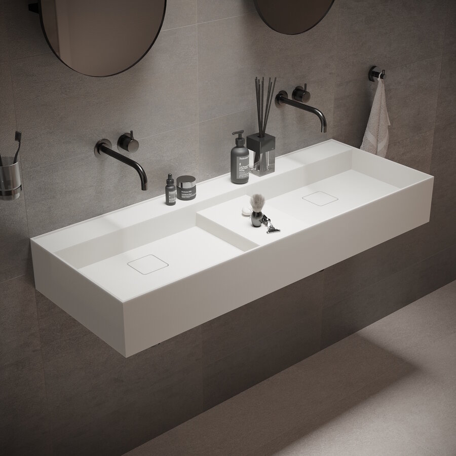 Wastafel Ideavit Solidbliss 120x45x16 cm Solid Surface 1 Midden Plateau Mat Wit